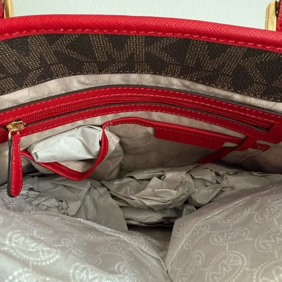 NWT Beautiful Michael Kors Red and Brown Tote Bag - Picture 5 of 7